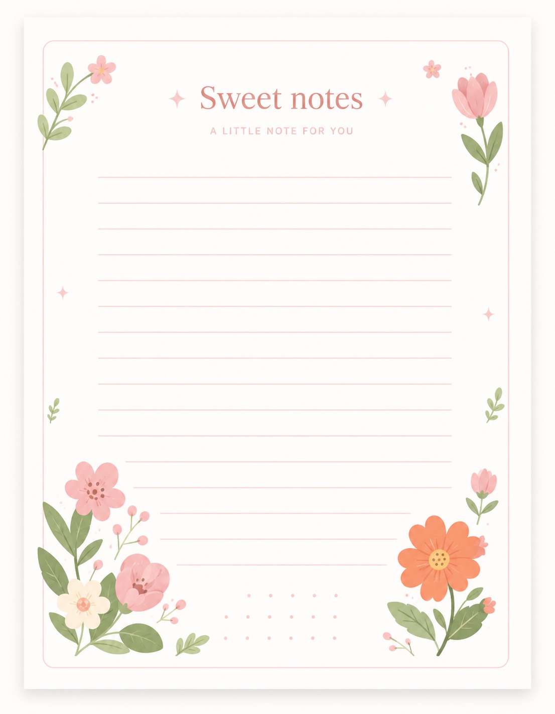 Sweet notes floral letter paper with pink writing lines